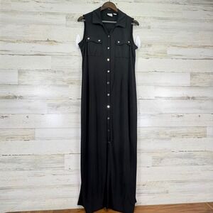 Chico's  Black Sleeveless Packable Button Up Stretch Shirt Maxi Dress Sz 2/US 14